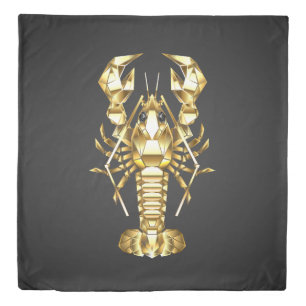 Golden polygonal lobster crawfish on black duvet cover