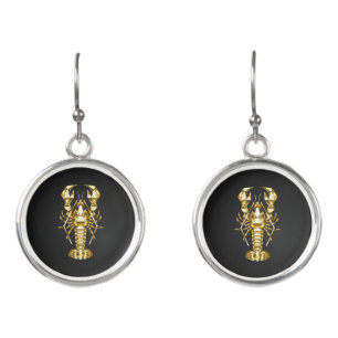 Golden polygonal lobster crawfish on black earrings