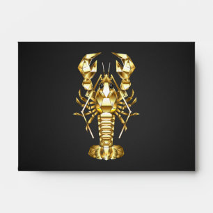 Golden polygonal lobster crawfish on black envelope