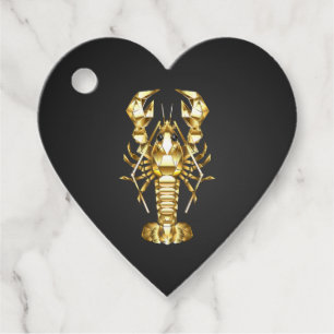 Golden polygonal lobster crawfish on black favor tags