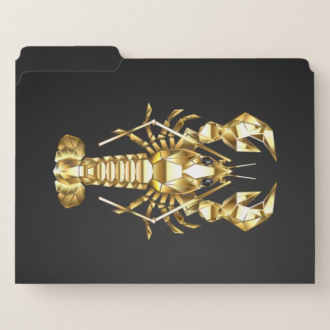 Golden polygonal lobster crawfish on black file folder (Front Left)