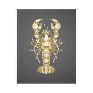 Golden polygonal lobster crawfish on black gallery wrap