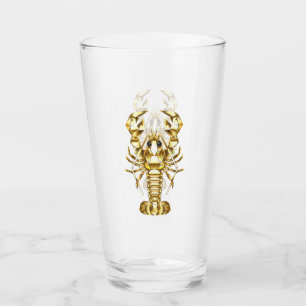 Golden polygonal lobster crawfish on black glass