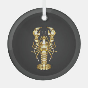 Golden polygonal lobster crawfish on black glass ornament