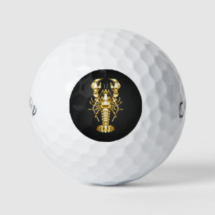 Golden polygonal lobster crawfish on black golf balls