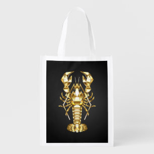 Golden polygonal lobster crawfish on black grocery bag