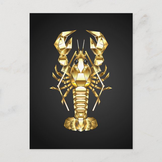 Golden polygonal lobster crawfish on black holiday postcard (Front)