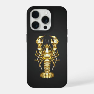 Golden polygonal lobster crawfish on black iPhone 15 pro case