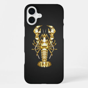 Golden polygonal lobster crawfish on black iPhone 16 plus case