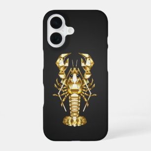 Golden polygonal lobster crawfish on black iPhone 16 case
