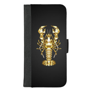 Golden polygonal lobster crawfish on black iPhone 8/7 plus wallet case