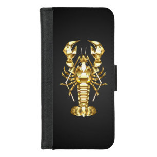 Golden polygonal lobster crawfish on black iPhone 8/7 wallet case