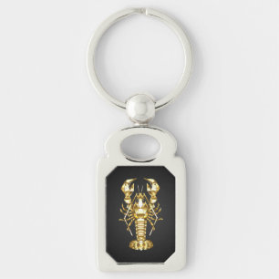 Golden polygonal lobster crawfish on black keychain