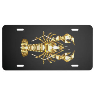 Golden polygonal lobster crawfish on black license plate