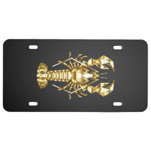 Golden polygonal lobster crawfish on black license plate