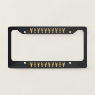 Golden polygonal lobster crawfish on black license plate frame
