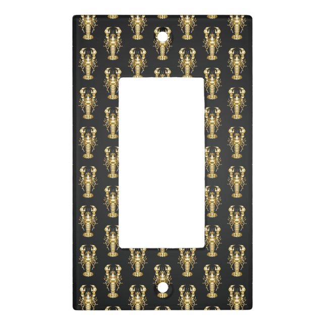 Golden polygonal lobster crawfish on black light switch cover (Front)