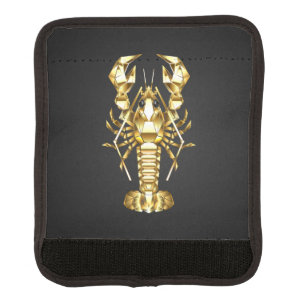 Golden polygonal lobster crawfish on black luggage handle wrap