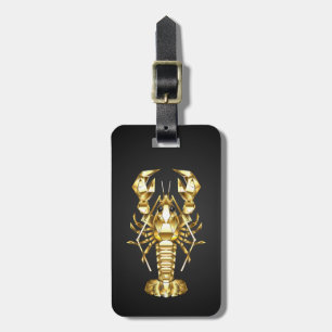 Golden polygonal lobster crawfish on black luggage tag