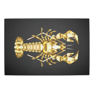 Golden polygonal lobster crawfish on black metal print