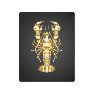 Golden polygonal lobster crawfish on black metal print