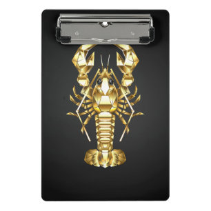 Golden polygonal lobster crawfish on black mini clipboard
