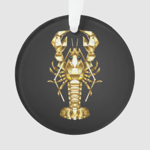 Golden polygonal lobster crawfish on black ornament