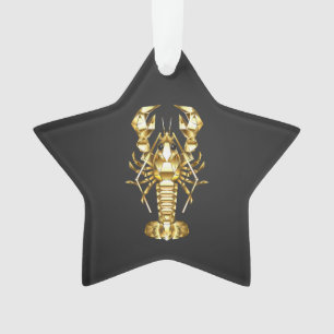 Golden polygonal lobster crawfish on black ornament