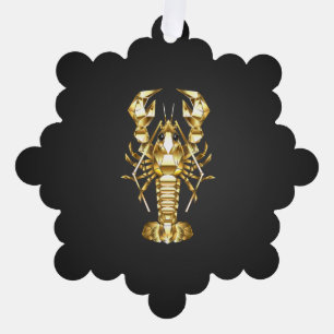 Golden polygonal lobster crawfish on black ornament card