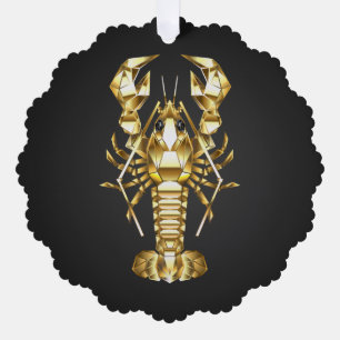 Golden polygonal lobster crawfish on black ornament card