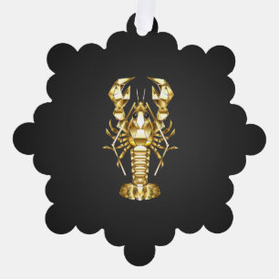 Golden polygonal lobster crawfish on black ornament card