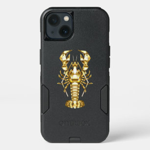 Golden polygonal lobster crawfish on black iPhone 13 case