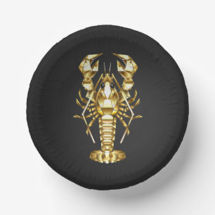 Golden polygonal lobster crawfish on black paper bowls