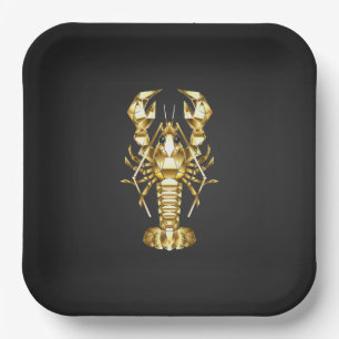 Golden polygonal lobster crawfish on black paper plates