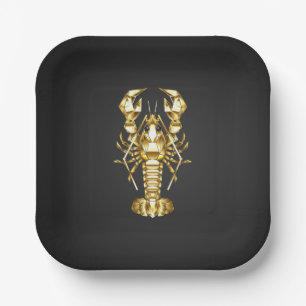 Golden polygonal lobster crawfish on black paper plates