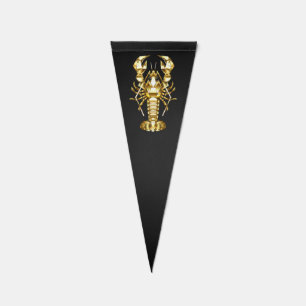 Golden polygonal lobster crawfish on black pennant flag