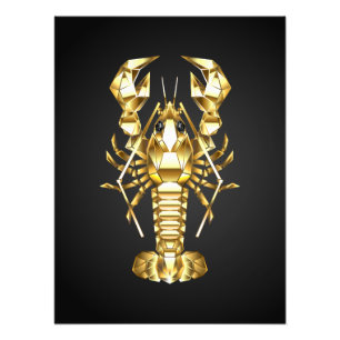 Golden polygonal lobster crawfish on black photo print