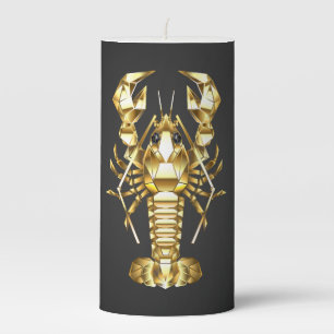 Golden polygonal lobster crawfish on black pillar candle