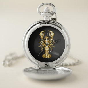 Golden polygonal lobster crawfish on black pocket watch