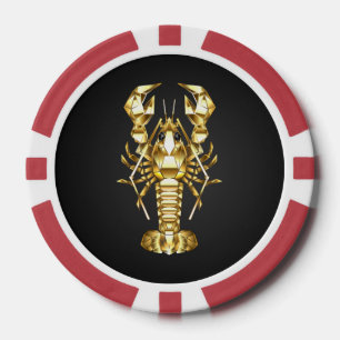 Golden polygonal lobster crawfish on black poker chips