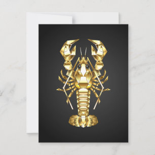 Golden polygonal lobster crawfish on black postcard