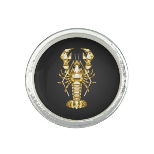 Golden polygonal lobster crawfish on black ring