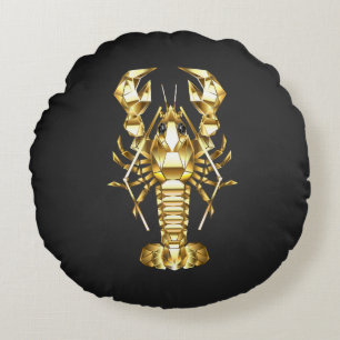 Golden polygonal lobster crawfish on black round pillow