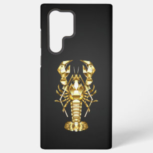 Golden polygonal lobster crawfish on black samsung galaxy s22 ultra case