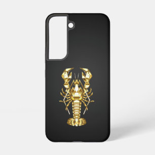 Golden polygonal lobster crawfish on black samsung galaxy s22 case