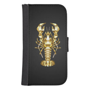 Golden polygonal lobster crawfish on black galaxy s4 wallet case