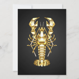 Golden polygonal lobster crawfish on black save the date