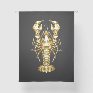 Golden polygonal lobster crawfish on black sheer curtains