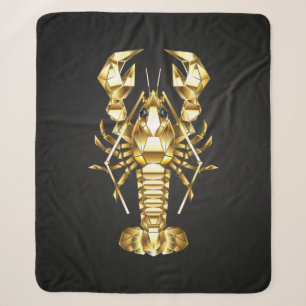 Golden polygonal lobster crawfish on black sherpa blanket