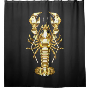 Golden polygonal lobster crawfish on black shower curtain